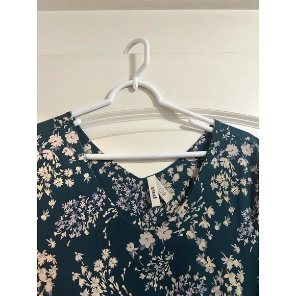 Pact Womens Organic Cotton Floral Fit and Flare Dress Teal 3/4 Sleeve Large - Picture 3 of 6